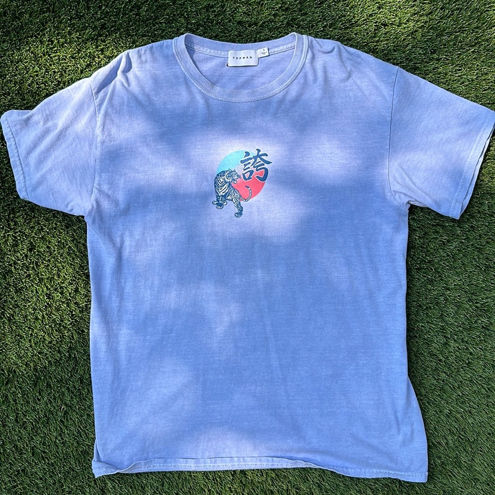 Vintage Purple Topman T-shirt with Tiger and Japanese Lettering Size S